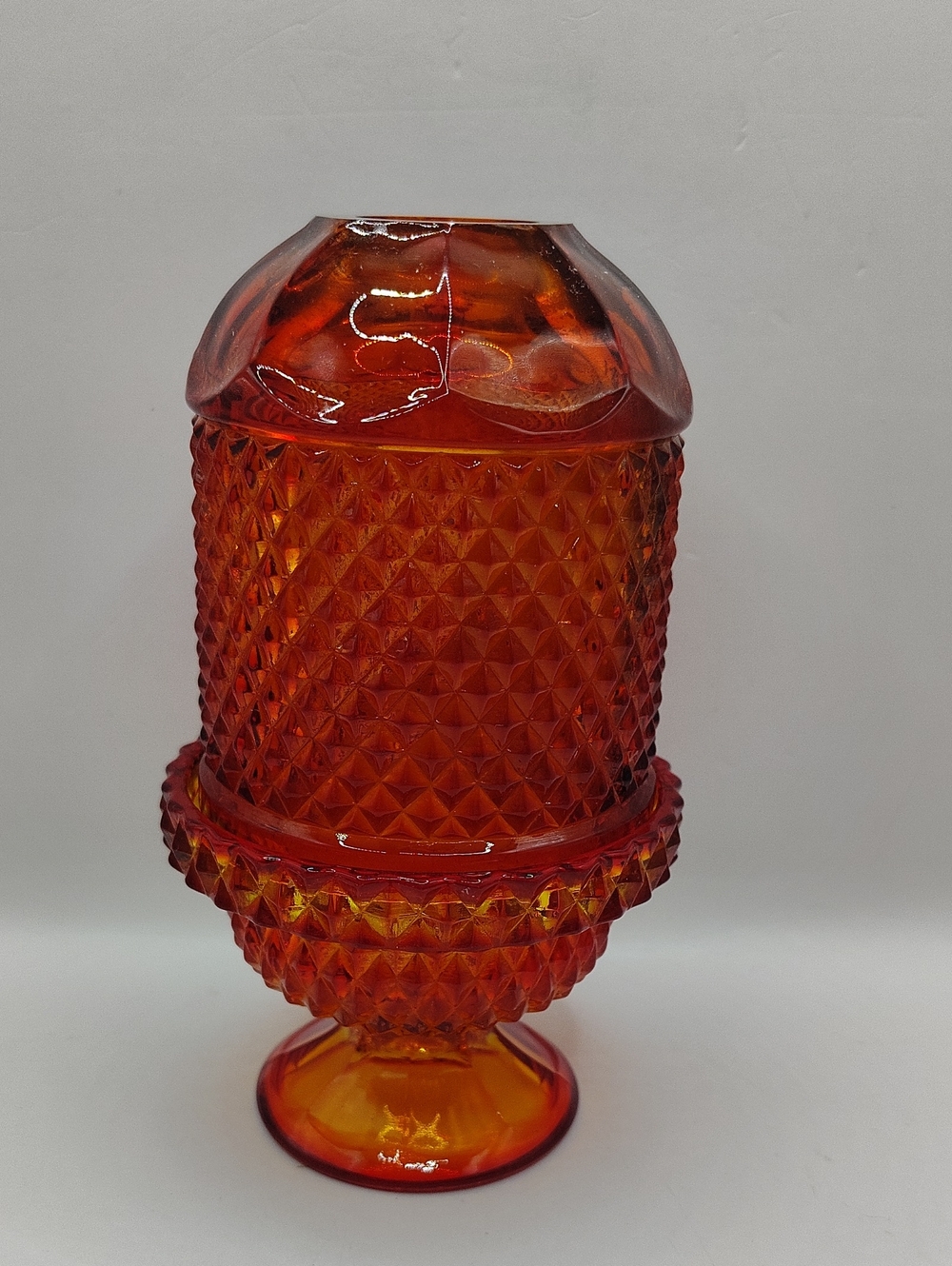 Vintage Viking Glass Amberina Red/Orange/Yellow Diamond Point Fairy Lamp